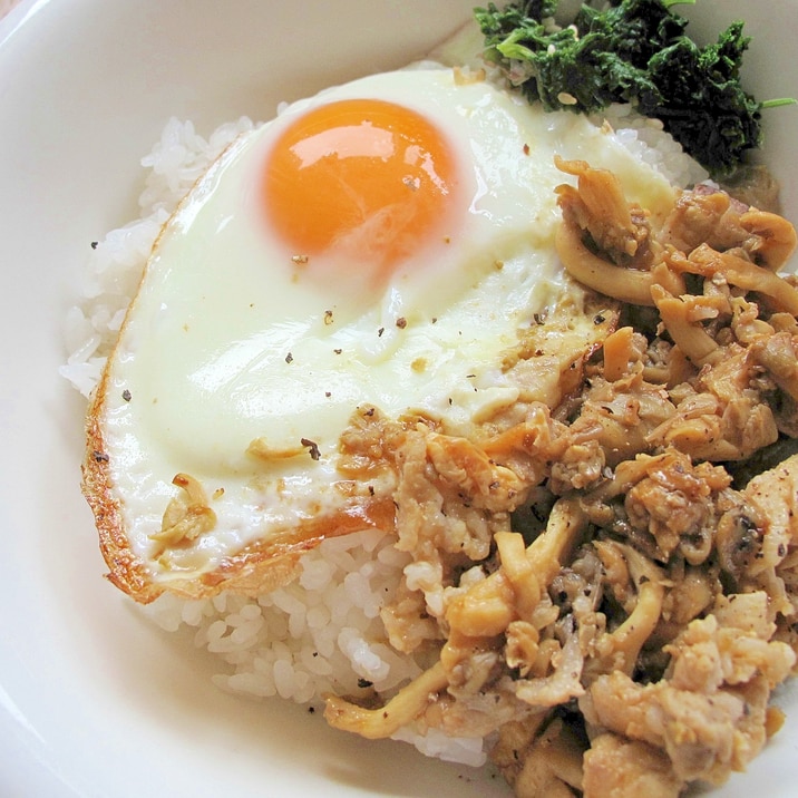 15分で簡単✨たもぎ茸と豚バラの甘辛炒め丼✨